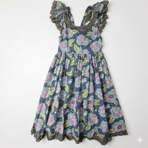 Mustard Pie Size 12 "Noel" Blue Floral Crochet Ruffle Dress Boutique